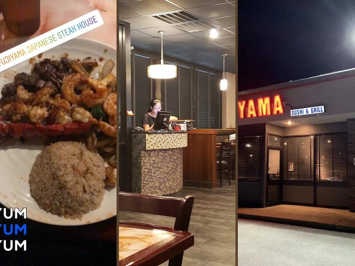Hibachi grill setup with hot cooking surface.