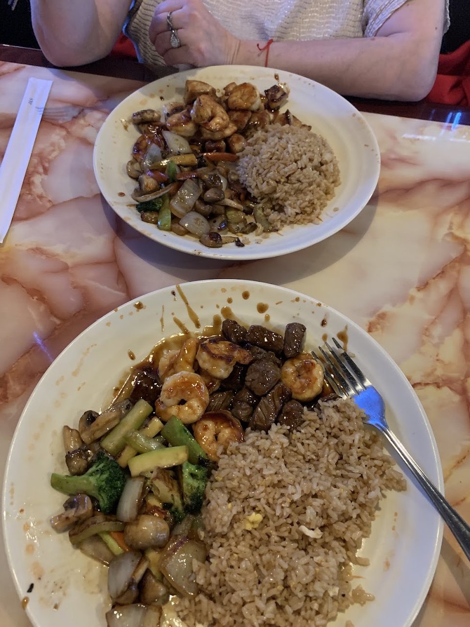 Filet and Shrimp with Rice and Vegetables